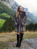 Silver Fox Fur Coat Long Jacket Brand New Stunning M/L