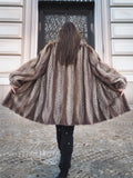 Back view of Two Tone Herring Bone Design Canadian Mink Fur Jacket L/XL 16 showcasing wide flare and detailed fur pattern.