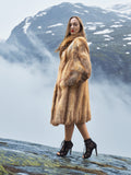 Vintage red fox coat with mountain backdrop