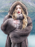 Canadian Raccoon Fur Coat Coats With Indigo Fox Detachable Hood M