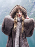 Canadian Raccoon Fur Coat Coats With Indigo Fox Detachable Hood M