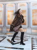 Model twirling in Brand New Luxurious Demi Buff Swing Canadian Mink Fur Coat L/XL, revealing satin lining and elegant swing design.