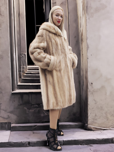 Vintage Glamorous Blond Mink Fur Coat Stroller L/XL