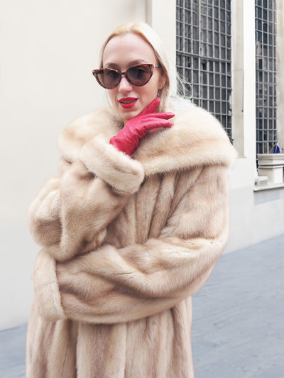 Vintage Glamorous Blond Mink Fur Coat Stroller L/XL