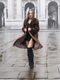 Model in dark mahogany vintage mink fur coat with satin lining, ideal for stylish winter wear in the outerwear apparel category.