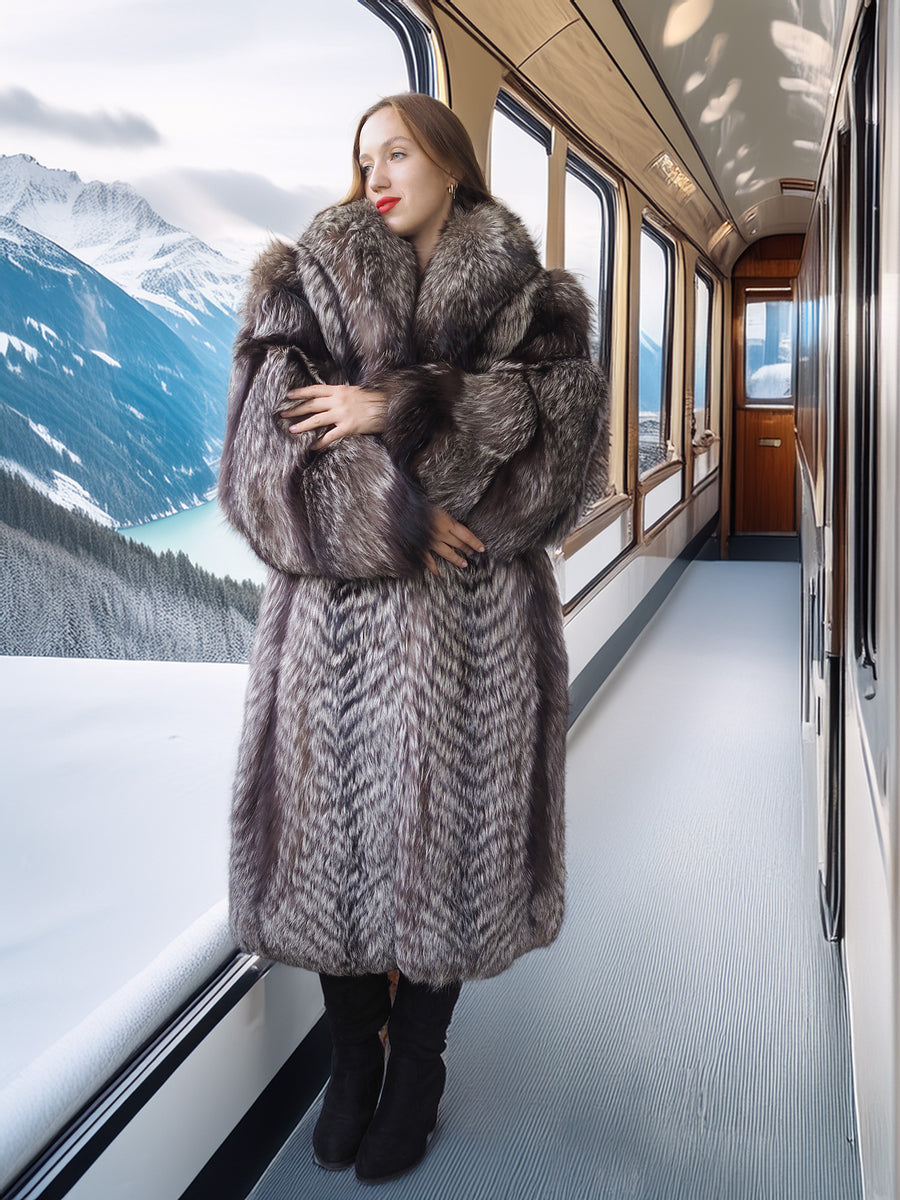 Voyager Dream — Silver Cross Fox Fantasy Fur Coat– Purple Shoshana