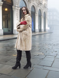 Beige Mink Fur Coat - Vintage Luxury worn with black boots and red gloves. Timeless fur coat for sophisticated winter looks.