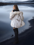 "Ice Blossom" – Pale Blue Fox Fur Coat – Shawl Collar & Lavish Volume