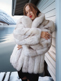 "Ice Blossom" – Pale Blue Fox Fur Coat – Shawl Collar & Lavish Volume