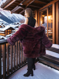 "Cabin No. 5" - Burgundy Fox Fur Jacket Stroller Length XS