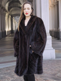 Mahogany mink swing coat XL/XXL with deep brown hue and elegant drape. Ideal for luxury winter outerwear and timeless fur fashion.