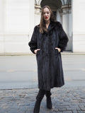 Dark ranch mink fur coat in medium size with classic cut and soft sheen, styled for upscale winter outerwear fashion.