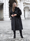 Medium-sized dark ranch mink fur coat with secure hook closure and rich texture, perfect for luxury winter outerwear collections.