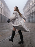 Sapphire Grey Mink Fur Coat S/M Excellent twirling in the street. Elegant fur outerwear with graceful movement and sustainable fashion appeal.