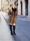 Leopard Print Nutria Fur Coat With Black Fox Collar S