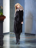 American Legened Black Mink Coat With Indigo Fox Cape Collar M/L