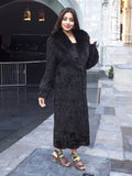 Black Lamb Swakara Broadtail Coat With Black Fox Excellent S/M
