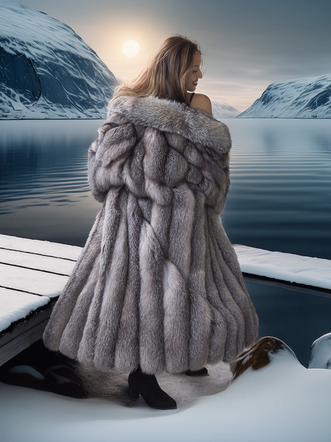 Wild Aurora - Indigo Fox Coat 51" Length
