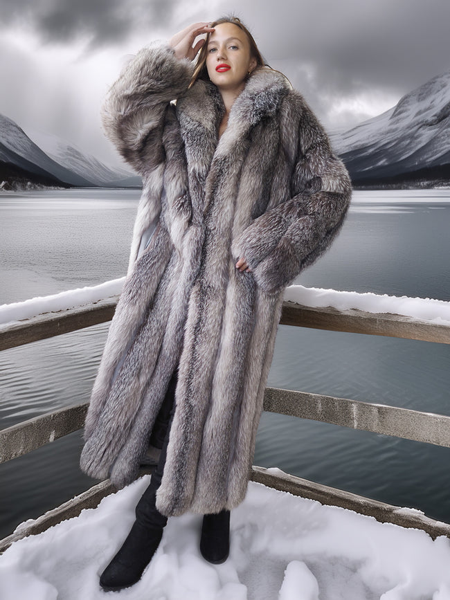 Wild Aurora - Indigo Fox Coat 51" Length