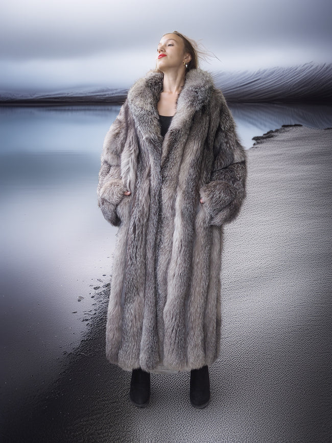 Wild Aurora - Indigo Fox Coat 51" Length