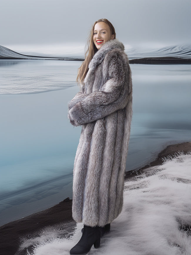Wild Aurora - Indigo Fox Coat 51" Length