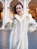 The Chevron Heiress - Pearl & Sapphire Herringbone Mink Coat in Full-Length Drama S