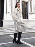 The Chevron Heiress - Pearl & Sapphire Herringbone Mink Coat in Full-Length Drama S