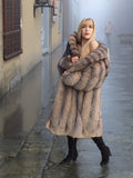 Crystal Fox Fur Coat Shawl collar 50" Long M