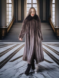The Phantom Waltz – Sheared Beaver Full-Length Coat with Flared Sweep & Dramatic Collar