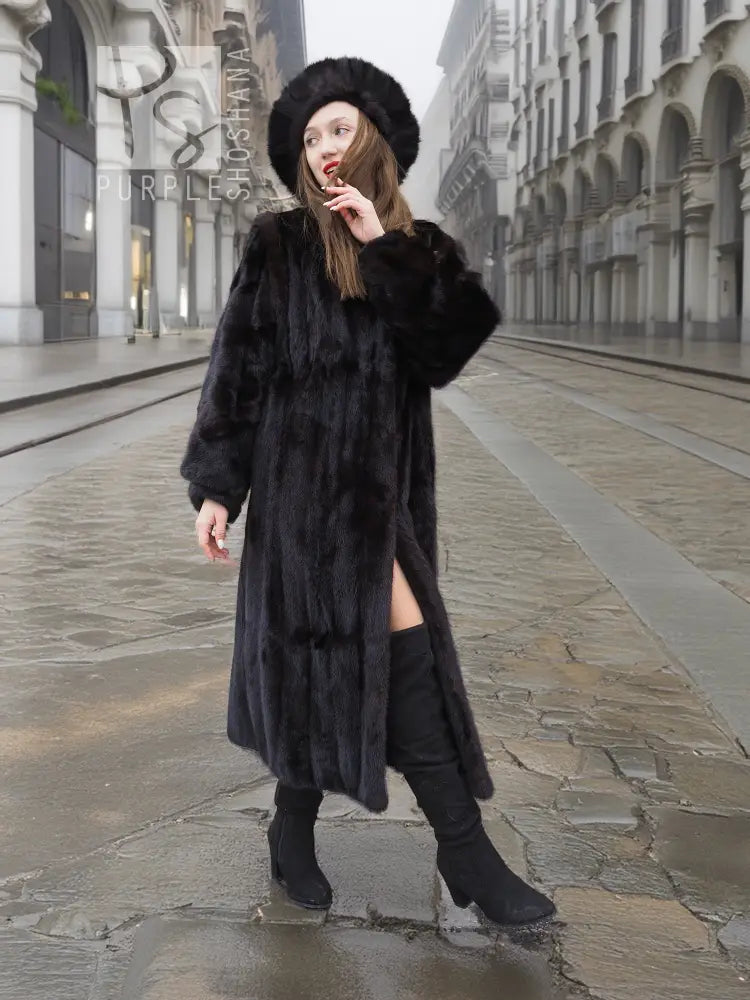 Dark Ranch Black Mink Fur Coat Coats M Petit Classic Design
