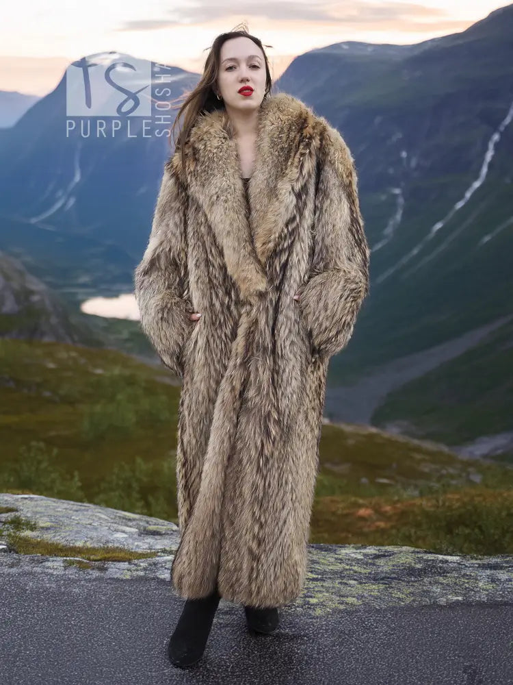 Finnish Raccoon Fur Coat Large Shawl Collar 50