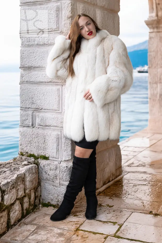 Ivory Horizon - White Plush Fox Fur Jacket | PurpleShoshana