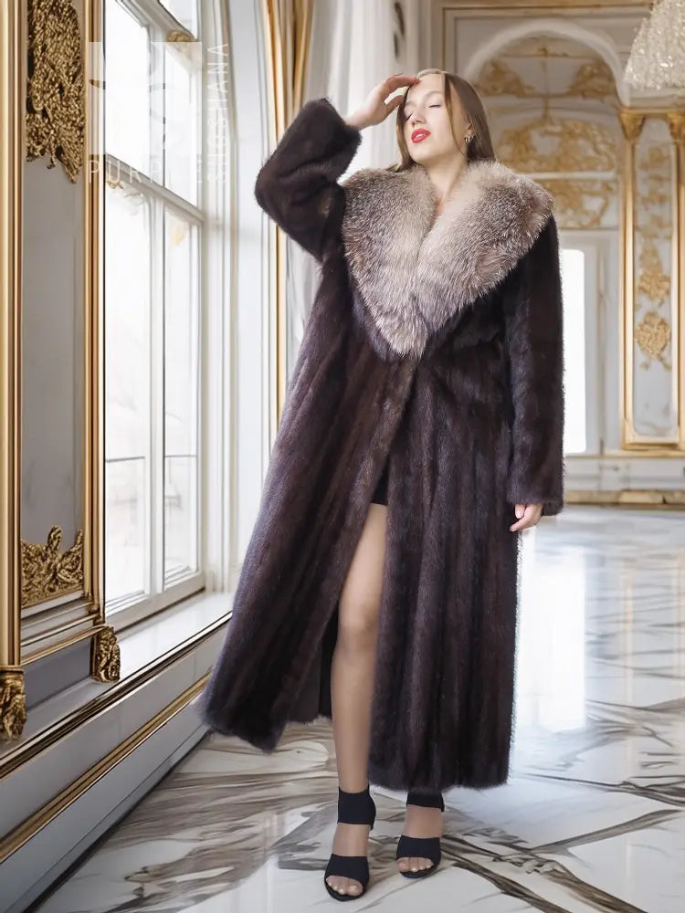 Mahogany Mink Swing Coat with Baroque Lining – Size XL/XXL | Luxe