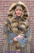 Sensational Hooded Solid Multi Color Cross Fox Canadian Fur Coat 80" Sweep M/L - Purple Shoshana Furs