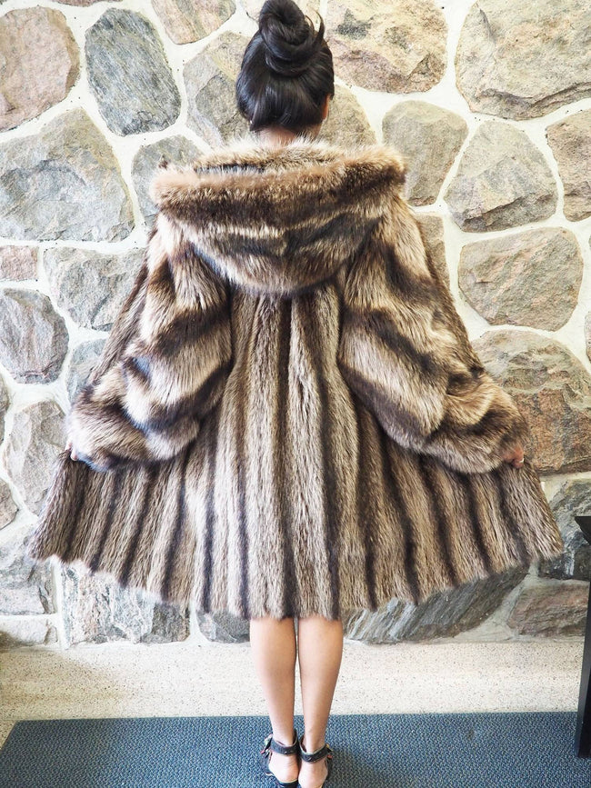 Raccoon Fur Coat Coats With Hood Made in Canada S