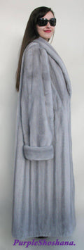 Glamorous Blue Sapphire Female Solid Silver Canadian Mink Fur Coat M/L - Purple Shoshana Furs