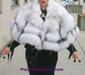 Unique Plush Solid Silver Canadian Blue Fox Fur Coat - Detachable Cape M/L - Purple Shoshana Furs