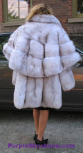 Unique Plush Solid Silver Canadian Blue Fox Fur Coat - Detachable Cape M/L - Purple Shoshana Furs
