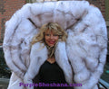 Unique Plush Solid Silver Canadian Blue Fox Fur Coat - Detachable Cape M/L - Purple Shoshana Furs