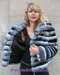 Glamorous Black Velvet Genuine Chinchilla - Purple Shoshana Furs