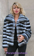 Glamorous Black Velvet Genuine Chinchilla - Purple Shoshana Furs