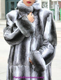 Luxurious Black Velvet Chinchilla Fur Coat M - Purple Shoshana Furs