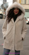 Hooded Cream Sheared Beaver Fur Coat S / M - Purple Shoshana Furs