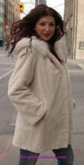 Hooded Cream Sheared Beaver Fur Coat S / M - Purple Shoshana Furs