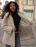 Hooded Cream Sheared Beaver Fur Coat S / M - Purple Shoshana Furs