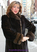 Luxurious NAFA Solid Mahogany Brown Canadian Mink Fur Coat + Sable M - Purple Shoshana Furs