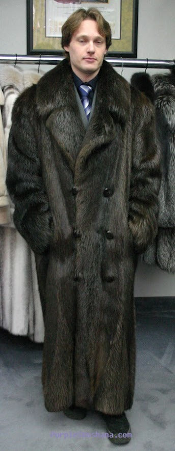 Men's long haired beaver fur coat
