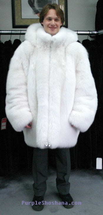 Men white fox with detachable hood