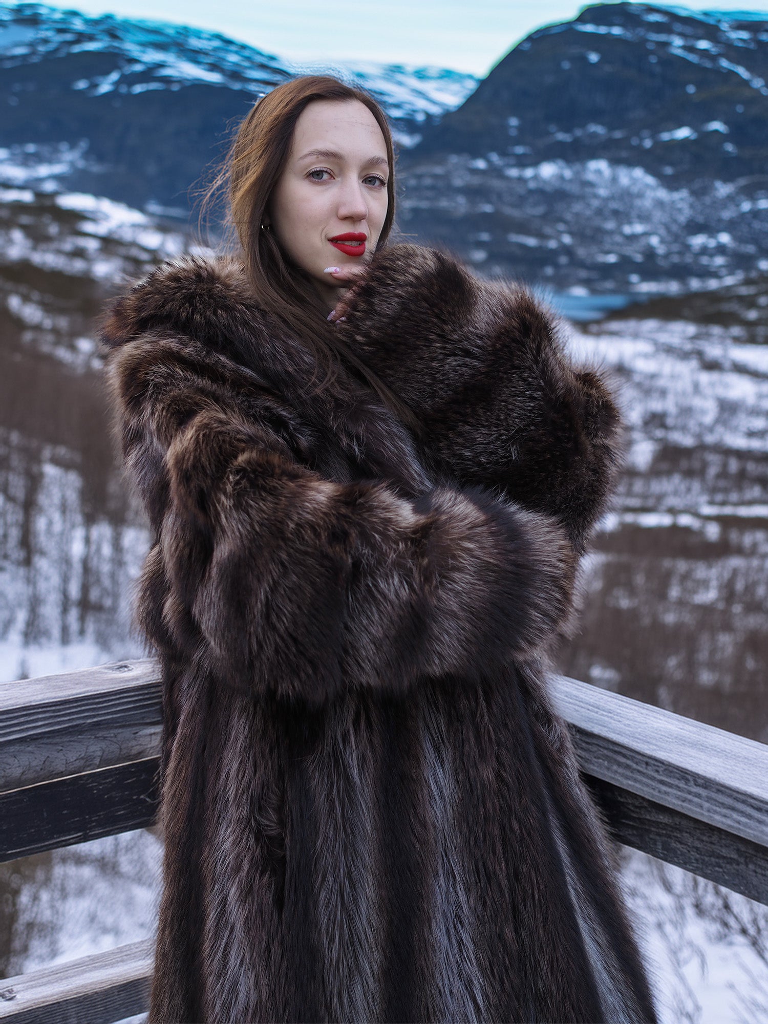 Close-up of Canadian Raccoon Fur Coat - Silver Tips M showing rich texture. Premium winter coat for luxury fashion.
