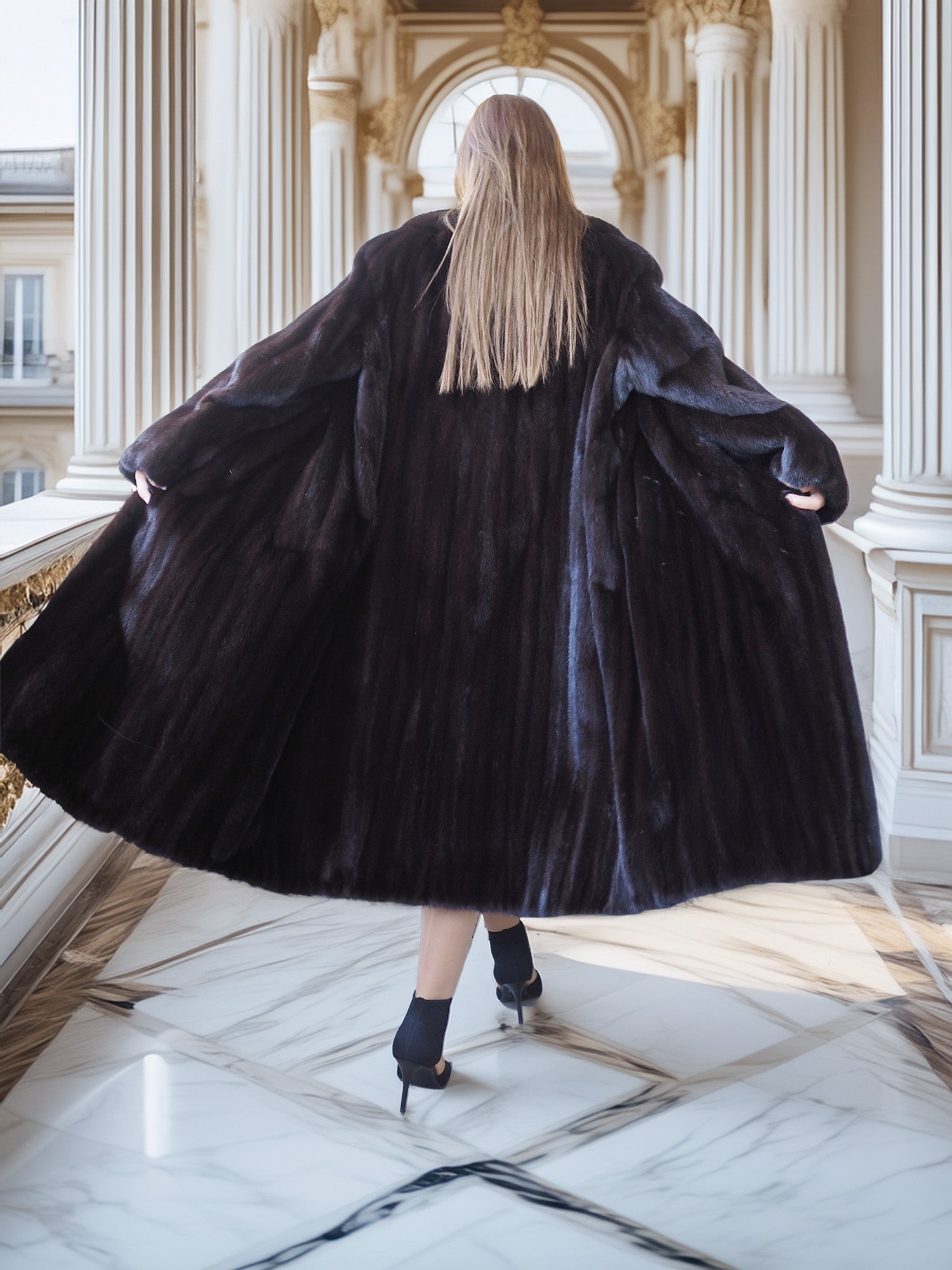 "Midnight Sovereign"- Black Mink Coat Classic Elegance